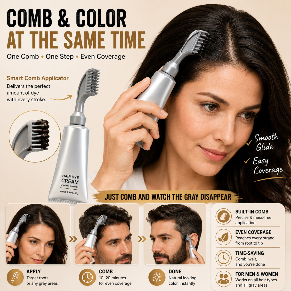 ⏳🔥 LIMITED-TIME DEAL! Instant Gray Coverage Hair Dye Comb – No-Mix, Mess-Free Root Touch-Up for Men & Women ✨