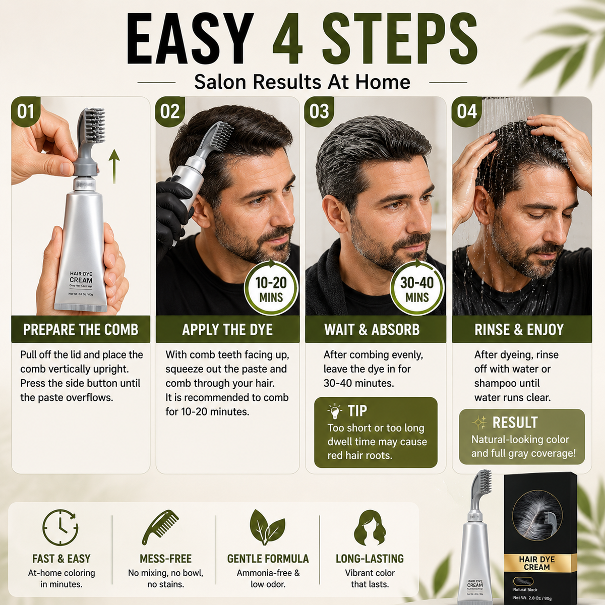⏳🔥 LIMITED-TIME DEAL! Instant Gray Coverage Hair Dye Comb – No-Mix, Mess-Free Root Touch-Up for Men & Women ✨